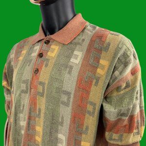 VTG 90s Tundra Canada Coogi-Style Textured Knit Polo Shirt